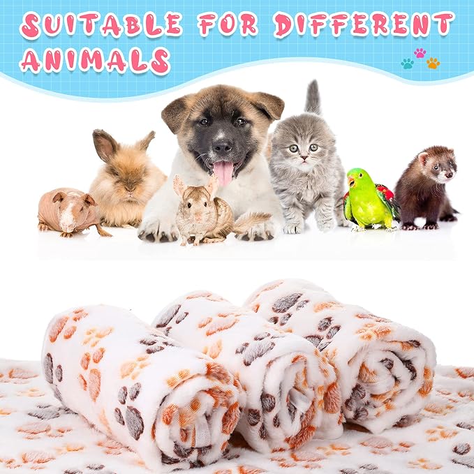 Tatuo 4 Pack Fleece Dog Blankets for Puppy Cats Multi-Size Sleep Mat for Pet Guinea Pig Soft Washable Warm Crate Bed Puppy Teething Toys Print Pattern Blanket Indoor(White,30 x 20.5 Inch,Paw)