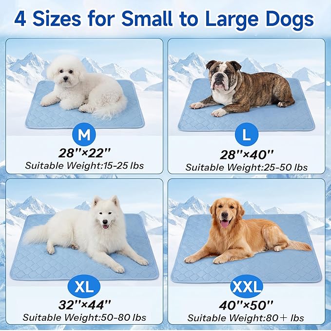 PatiencET Large Dog Cooling Mat, 32 x 44 in No-Gel Cooling Pad for Dogs, Cool Touch Nylon Pet Mat, Washable Dog Mat for Crate, Kennel, Bed, Floor, Sofa, Car, Blue