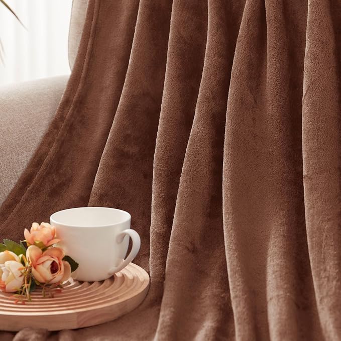 Exclusivo Mezcla Fleece Throw XL Blanket for Couch, Sofa, Super Soft and Warm Brown Blankets, All Season, Cozy, Plush, Lightweight, 50x70 Inches