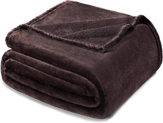 Exclusivo Mezcla Fleece Blanket King Size for Bed, Super Soft and Warm, All Season, Cozy, Plush, Lightweight, 90x104 Inches, Coffee