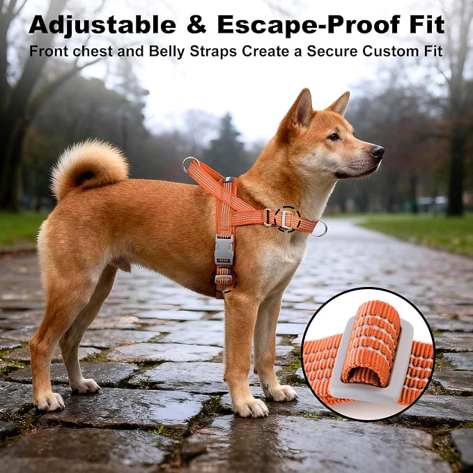 No Pull Dog Harness with Handle, Adjustable Soft Mesh Padded Reflective Walking Harness with Front Clip for Small Medium Large Dogs – Quick Fit No Escape for Training and Hiking (Orange, S)