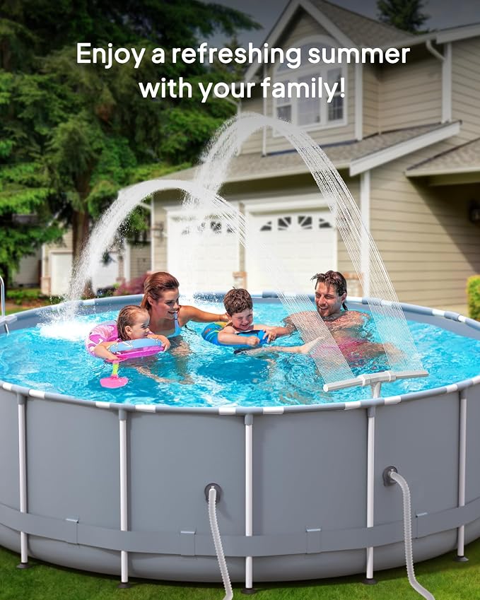2026 Upgrade Higher Pool Fountain with Lights for Above Ground/Inground Pools, 360° Adjustable Water Sprinkler Dual High-Pressure Spray, Remote-Controlled, Waterfall Cooler (Gray)
