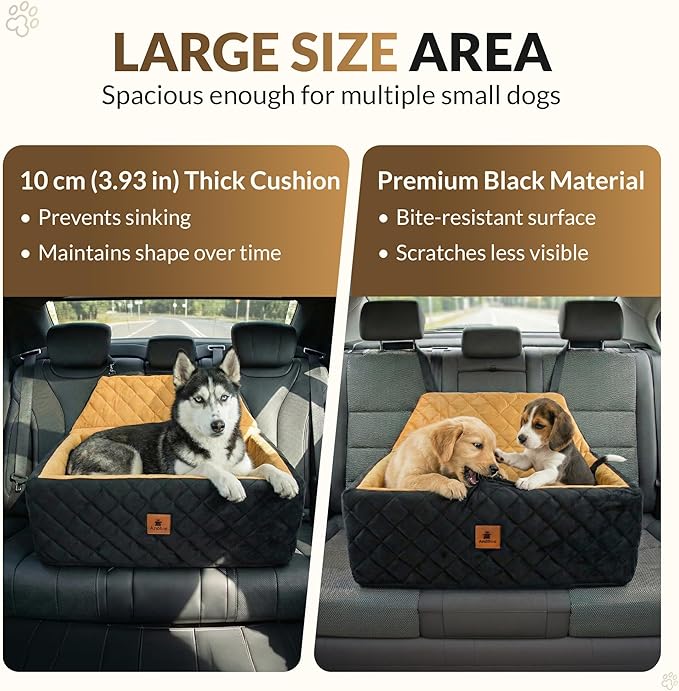 Dog Car Seat for Small & Medium Dogs up to 55 lbs, Fits 2 Small Dogs, Waterproof Dog Booster, for Car Travel, Pet Seat with Safety Leash, Bonuses, Collapsible Water Bowl & Chew Toy.