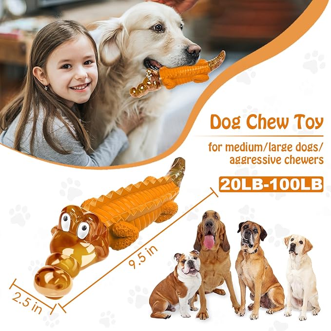 Jeefome Dog Toy for Aggressive Chewers – Dog Chew Toy for Small&Medium & Large Dogs, Tough Dog Toy for Boredom & Anxiety Relief（Orange）