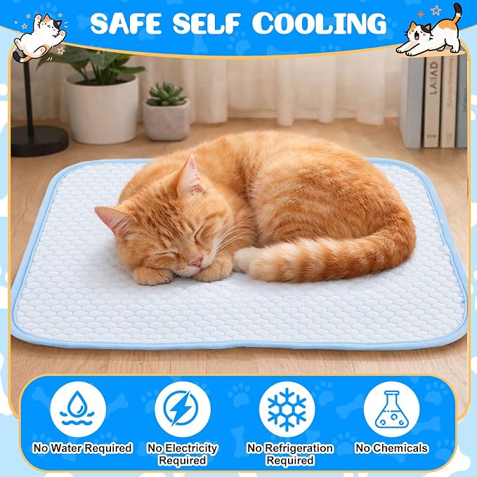 Chunful 4 Pack Pet Cooling Mat, 18 x 14 Inches Dog Cooling Pad for Summer, Ice Silk Self-Cooling Mat, Portable Washable Non-Slip Dog and Cat Pad for Indoor, Outdoor, Car Seats, Trips, up to 10 Lbs