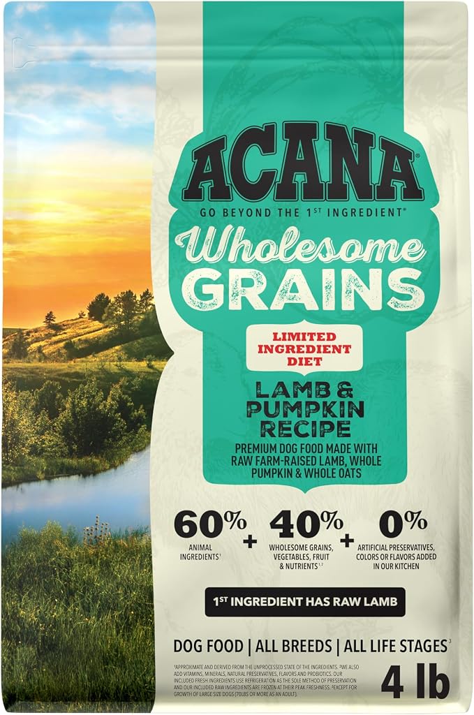 ACANA Wholesome Grains Dry Dog Food Limited Ingredient Lamb & Pumpkin Recipe 4lb Bag