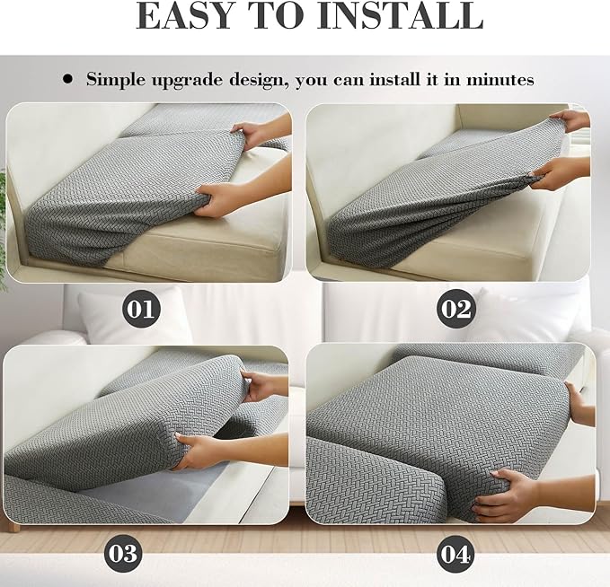 Sofa Covers Couch Covers for Sofa Pet Friendly Couch Cushion Covers Universal Sofa Covers Washable Stretch Slipcovers for Sectional Sofa (Texture Gray, 3 Seats + Chaise Cover)