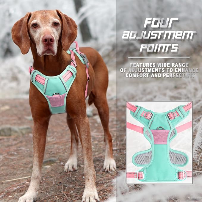 BARKBAY No Pull Dog Harness Front Clip Heavy Duty Reflective Easy Control Handle for Large Dog Walking(Cool Mint & Baby Pink,M)