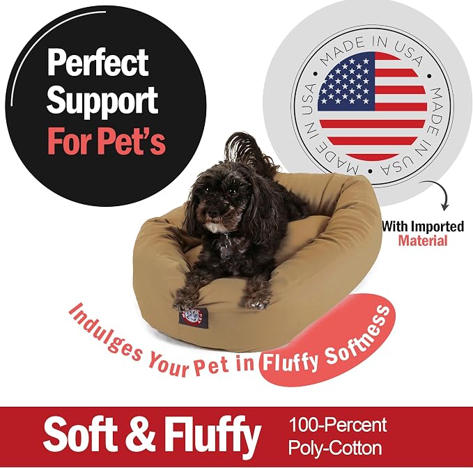 Majestic Pet 24 Inch Bagel Calming Dog Bed Washable – Cozy Soft Round Dog Bed with Spine Support for Dogs to Rest their Head - Fluffy Donut Puppy Mat 24x19x7 (Inch) Small – Khaki