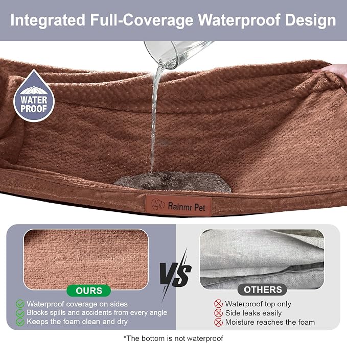 Rainmr Orthopedic Dog Beds for Large Dogs, Memory Foam Dog Beds Large Sized Dogs, Washable Removable Cover, Nonskid Bottom, Waterproof, for Indoor, Outdoor, Crate ＆ Car Use, 44x32x6 Inches, Brown Grey