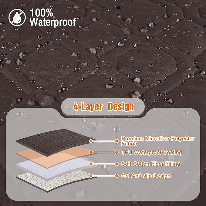 VANSOFY Waterproof Recliner Couch Covers, Sofa Covers 1-Piece Washable Reclining Sofa Cover Non-Slip Furniture Protector with Elastic Straps Pocket for Dogs, Pets(Chocolate,2 Seater)