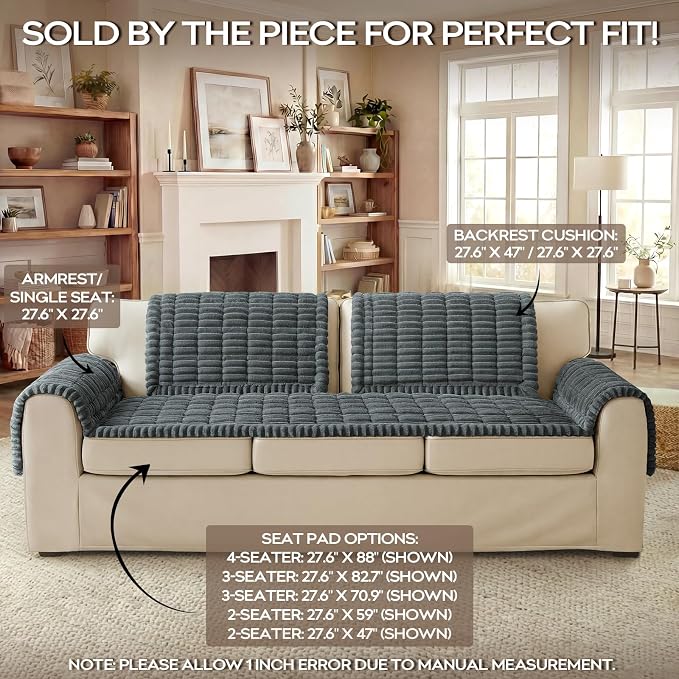 decorUhome Non-Slip Fuzzy Couch Cover for Dogs, Soft Thick Washable Pet-Friendly Protector, Sofa Slipcover for 3 Cushion Couch Sofa, Dark Grey, 27.6" x 70.9"