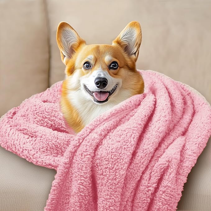 1 Pack 3 Calming Blankets Fluffy Premium Fleece Pet Blanket Soft Sherpa Throw for Dog Puppy Cat HazeBlue/Pink/Grey Small (23" x16")