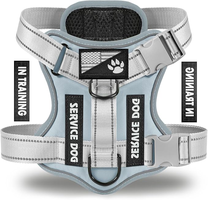 Service Dog Harness, Reflective Dog Vest Harness with 5 PCS Patches, Adjustable Soft Oxford Pet Harness, Inner Layer Mesh, Easy to Control for Small Medium Large Dogs