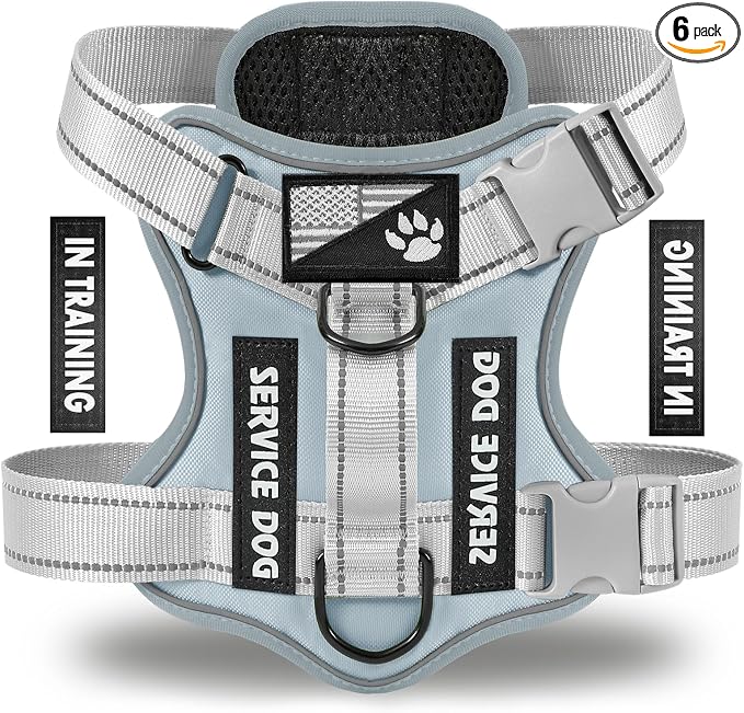 Service Dog Harness, Reflective Dog Vest Harness with 5 PCS Patches, Adjustable Soft Oxford Pet Harness, Inner Layer Mesh, Easy to Control for Small Medium Large Dogs