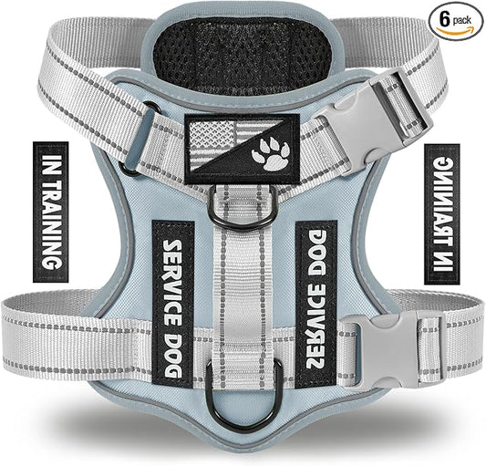 Service Dog Harness, Reflective Dog Vest Harness with 5 PCS Patches, Adjustable Soft Oxford Pet Harness, Inner Layer Mesh, Easy to Control for Small Medium Large Dogs