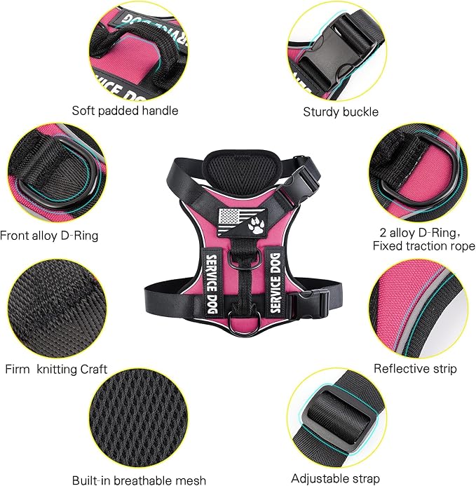 Service Dog Harness, Reflective Dog Vest Harness with 5 PCS Patches, Adjustable Soft Oxford Pet Harness, Inner Layer Mesh, Easy to Control for Dogs