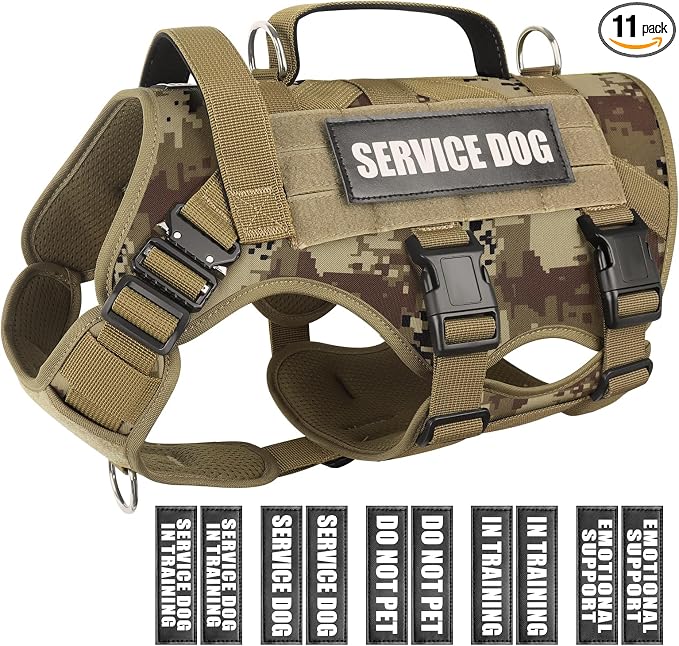 WINSEE Service Dog Vest Harness for Large Dog, Tactical Working MOLLE Vest with 10 Pet Patches, No Pull Heavy Duty Harness for Training Walking