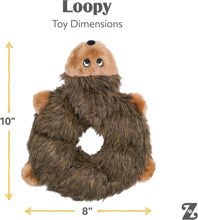 ZippyPaws Loopy - No Stuffing Dog Toys to Keep Them Busy, for Small, Medium, & Large Dogs, Squeaky Pet Toy for Boredom, Unstuffed Chew Toy, Soft Plush Puppy Products, Hedgehog - 10"