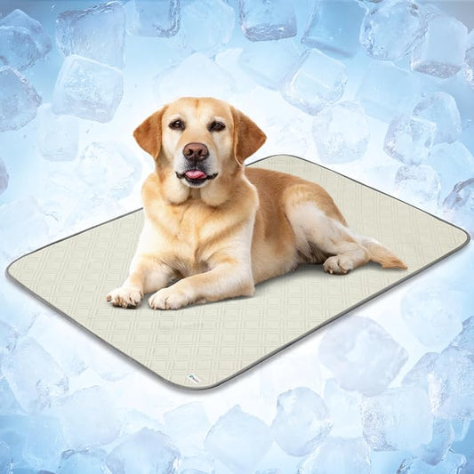 PetAmi Dog Cooling Mat, Waterproof Self Cooling Dog Pad with Non-Slip Backing, Q-Max >4.0 Pet Cooling Mat for Crate, Couch, Kennel & Car, Indoor Outdoor Summer Use, Beige, 40x60