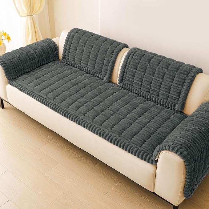 hyha Couch Cover for Dogs Washable, Non Slip Thick Flannel Sofa Protector, Pet Friendly Plush Furniture Cover for Sectional Sofa & Loveseat (Dark Grey, 27.6" x 88")