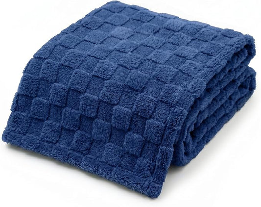 Americanflat 50x60 Jacquard Fleece Throw Blanket - Soft and Breathable Throw Blanket for Couch, Bed, Chair - Fleece Blankets Perfect for Home, Bedroom, or Outdoor Use - Checkered Design in Dark Blue