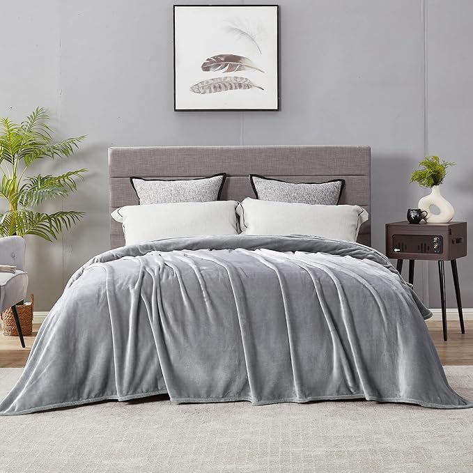 DREAMNINE Extra Large Soft Comfy Fluffy Fleece Bed Blanket Full Size 80" x 90", Luxury Decorative Fuzzy Blanket for Women Girl, Big Cozy Gray Shaggy Warm Flannel Blankets for Winter Autumn Pets, Grey