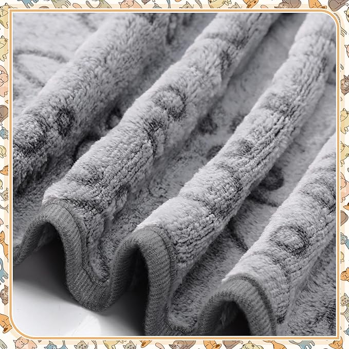 Tegeme 12 Pcs Pet Blankets 30 x 20 Inch Soft Fluffy Fleece Dog Cat Warm Paw Print Pattern Blankets Flannel Throw for Pets Dog Puppy Cat(Gray)