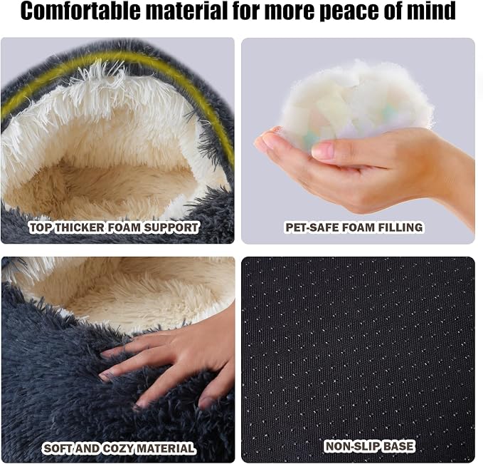 FORMYCATIE Cat Beds for Indoor Cats,Cat Cave for Puppy and Kitty,Calming Small Dog Bed for Small Dogs with Cover Cave,Cozy Warming Fluffy Washable Anti-Slip Pet Sleeping Bag(20 * 20inch,Dark Gray)