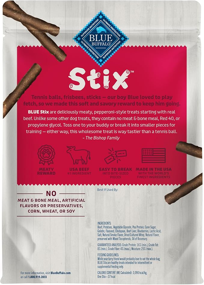 Blue Buffalo Beef Stix Pepperoni-Style Dog Treats, Soft & Meaty Dog Snacks Made in the USA with Real Beef & Natural Ingredients and Enhanced with Vitamins, Minerals, & Other Nutrients, 13 oz.