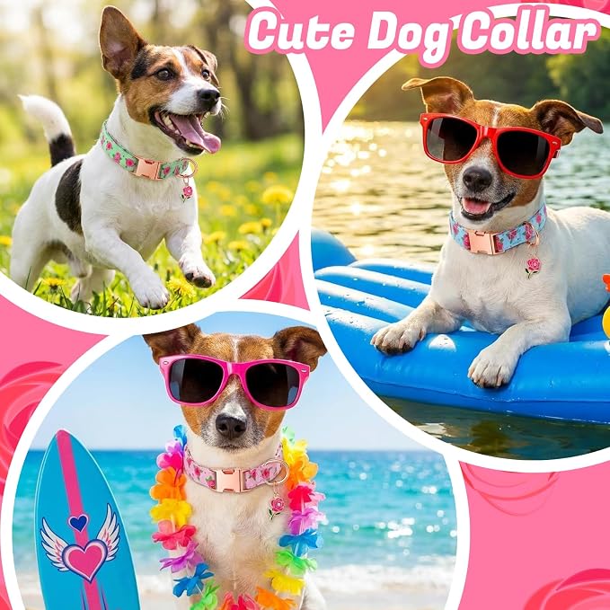 3 Pack Floral Dog Collars for Small Dogs Rose Flower Dog Collars with Pendant for Girl Female Dogs Cute Puppy Pet Collar