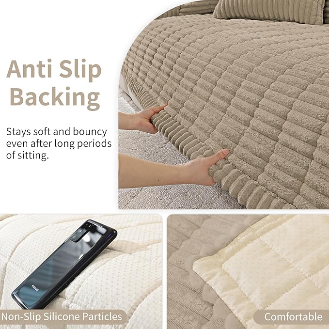 Fuzzy Pet Couch Covers for Dogs Washable, Thick Couch Covers for 3 Cushion Sofa Pet Friendly, Non Slip Plush Dog Couch Cover for for Sectional, Loveseat (Brown, 27.6" x 83")