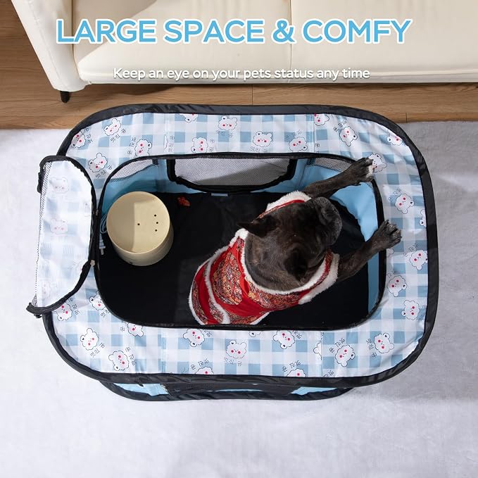 Portable Pet Playpen Cat Cages Indoor， 27.6" L x 21.7" W x 17.7" Collapsible Dog Crates Made of 600D Oxford Material Tent Kennel Playpen for Dogs Cat and Rabbit Travel Dog Playpen Indoor(S, Blue)