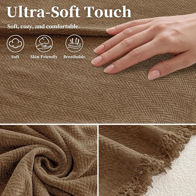 hyha Couch Cover for Dogs, Boho Sofa Covers for 3 Cushion Couch Washable, Chenille Sofa Slipcover for Pets, Soft Loveseat Sectional Couch Throw Blankets with Tassels (Chocolate, 71x102 Inch)