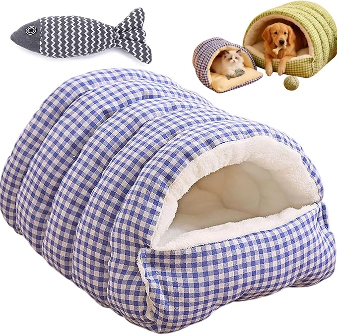 Pet Winter Cave, Warmth Cozy Comfort Plush Pet Cave, 360° Nesting Design, Snuggle Season Just Got Fluffier, Calming Plush Anti-Anxiety Cuddler Beds with Removable Cushioned (Purple,L)