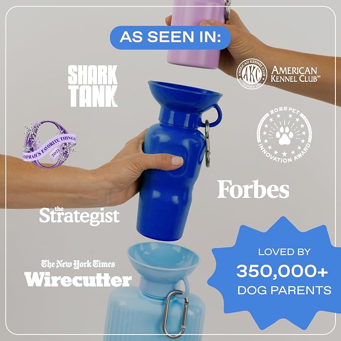Springer Dog Water Bottle | Large Capacity Drinking Feeder Dispenser for Dogs & Puppies | As Seen on Shark Tank | Leak-Proof Bowl | BPA-Free | Outdoor Walking, Hiking & Camping | 44oz Blue