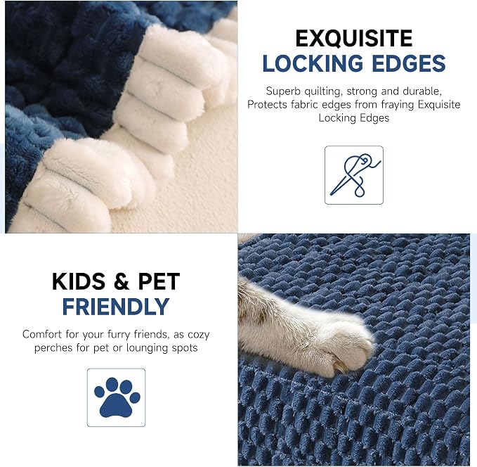 OTOB Couch Cover for Dogs Washable Non Slip Plush Sofa Covers for 3 Cushion Couch, All Seasons Fuzzy Kids Pet Friendly Sofa Slipcovers Furniture Protector Bed Mat (Blue, 27.6" x 70.9")
