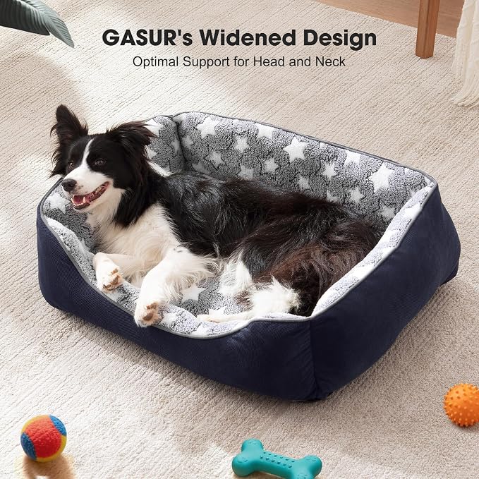 GASUR Large Dog Bed, Rectangle Washable Pet Beds, Orthopedic Dog Sofa Bed, Durable Pet Cuddler Anti-Slip Bottom, Soft Calming Sleeping Warming Puppy Bed (L (35"x 25"x 9"), Black)