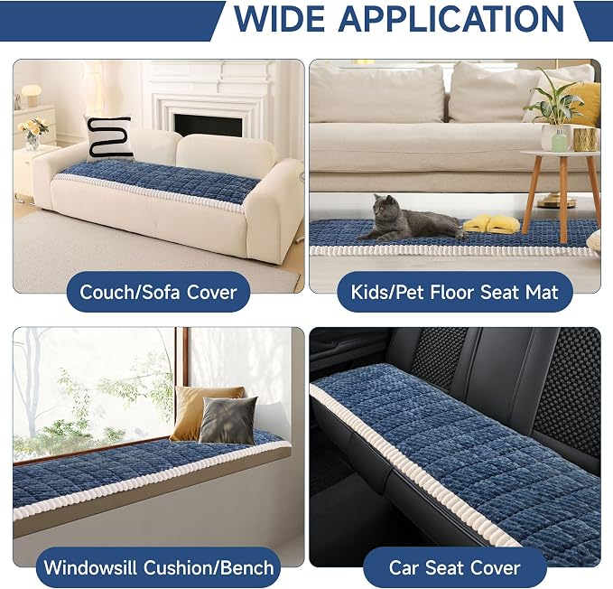 OTOB All Seasons Couch Covers for 3 Cushion Sofa Pet Friendly, Non Slip Plush Fuzzy Sofa Covers Washable, Soft Cozy Sofa Slipcovers Dog Bed Mat Furniture Protector (Blue, 27.6" x 82.7")