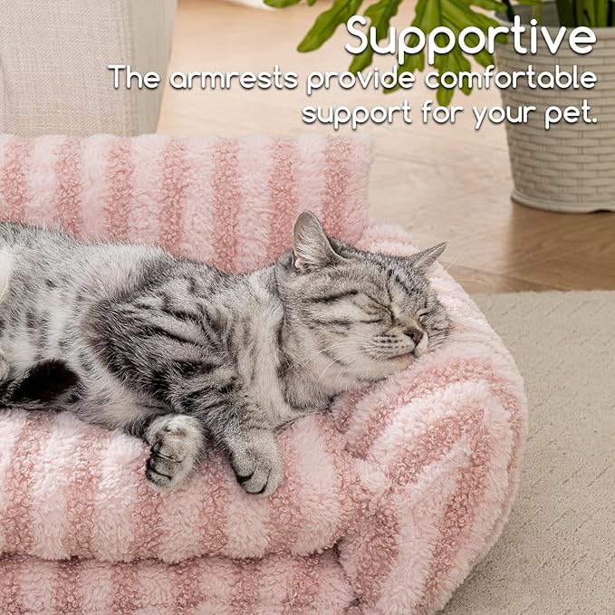 Hollypet Cat Bed Fluffy Plush Multifunctional Double-Layer Machine Washable Soft Warming Kitty Pet Couch Orthopedic Nest Beds for Small Cats Kitten and Dogs up to 13lbs, Pink(21x15x8 inch)