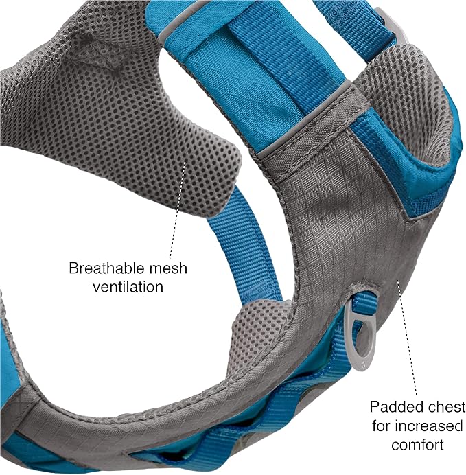 Kurgo Journey Air Dog Harness - Secure Fit for Active Dogs - Padded Chest - Lightweight Ripstop Fabric - Breathable Mesh - Reflective Trim - Back Assist Handle - Coastal Blue - Small