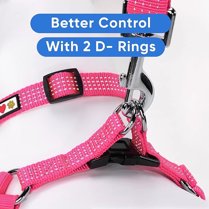 Pawtitas Reflective Step-in Dog Harness – Adjustable No-Pull Vest for Puppies to Seniors, Safe & Comfortable, S Pink