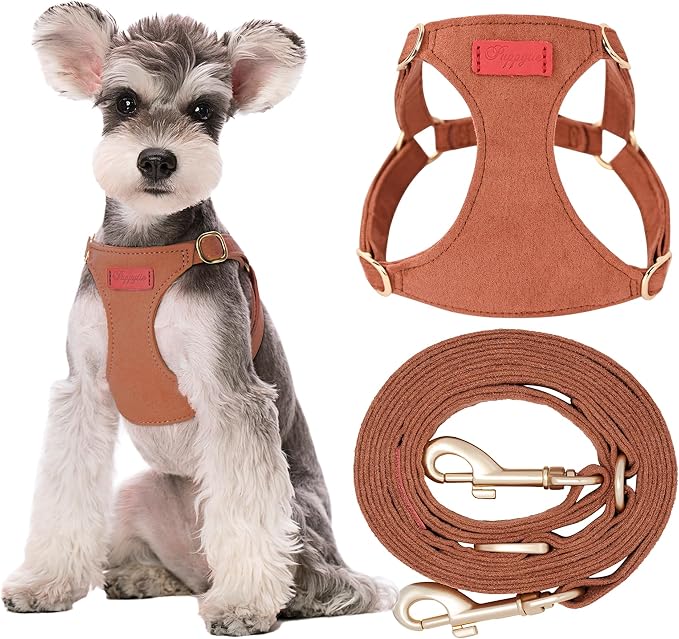Puppytie Small Dog Harness with Multifunction Dog Leash,Lightweight Soft Adjustable No Choke Escape Proof Pet Harness Vest Pet Harness Vest,Brown Caramel,S