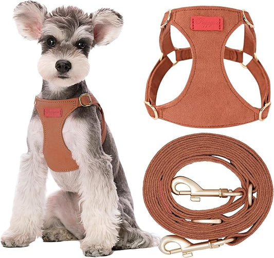 Puppytie Dog Harness with Multifunction Dog Leash,Soft Adjustable No Choke Escape Proof Pet Harness Vest for Medium Dogs or Large Dogs,Brown Caramel,M