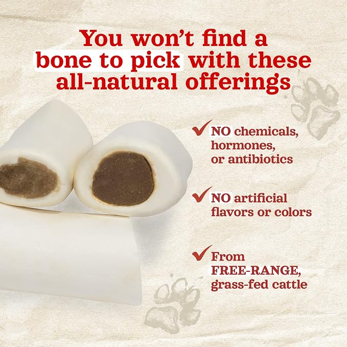 Natural Farm Chicken Filled Bones (3-4 Inch, 6 Pack), Limited Ingredient, Natural Stuffed Dental Dog Bone Treats for Dogs, Made with Real Chicken