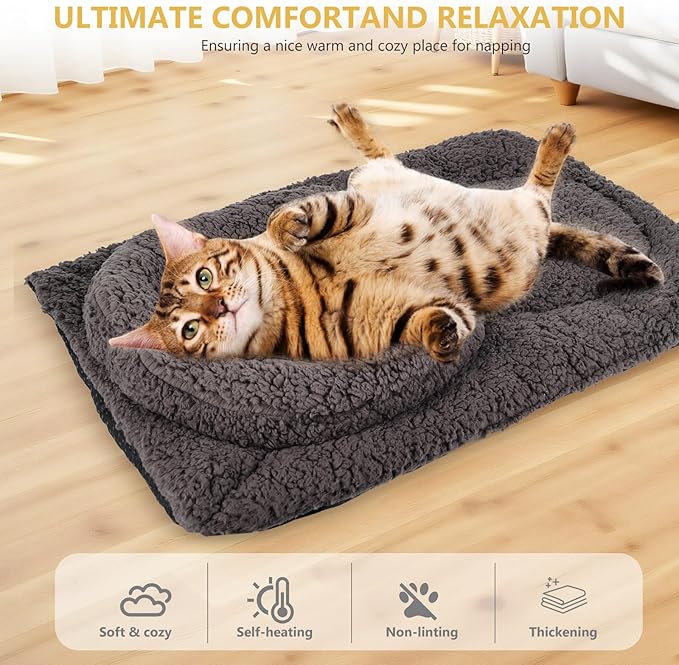 TailTastic Self Warming Cat Bed Mat with U-Shaped Pillow -24"x18" Soft Thickened Thermal Cat Bed, Machine Washable Heat Retention Pad for Indoor Cats
