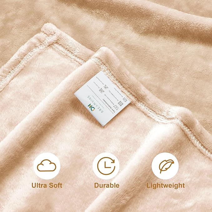 DREAMNINE Extra Large Fleece Blanket, Soft Comfy Fluffy Bed Blankets Queen Size 90" x 90", Luxury Decorative Fuzzy Blanket for Bedroom,Big Cozy Shaggy Warm Flannel Blankets for Winter Autumn Pet,Beige
