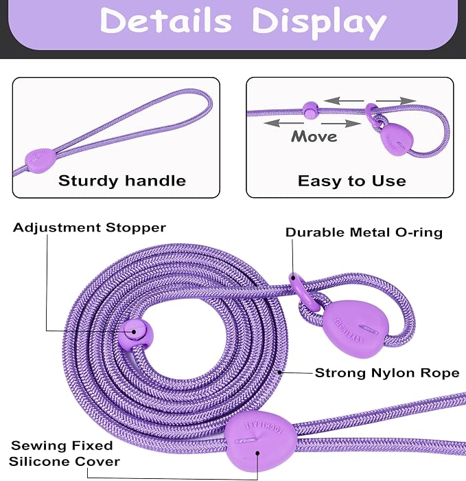 Purple 6FT No Pull Dog Training Leash - Lightweight Slip Lead for Small Medium Dogs
