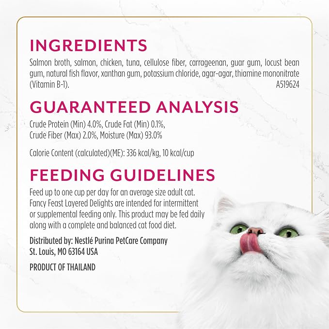 Purina Fancy Feast Layered Delights Chicken Mousse Topped with Flaked Salmon Gourmet Wet Cat Treats - 1.96 oz. (Pack of 8)