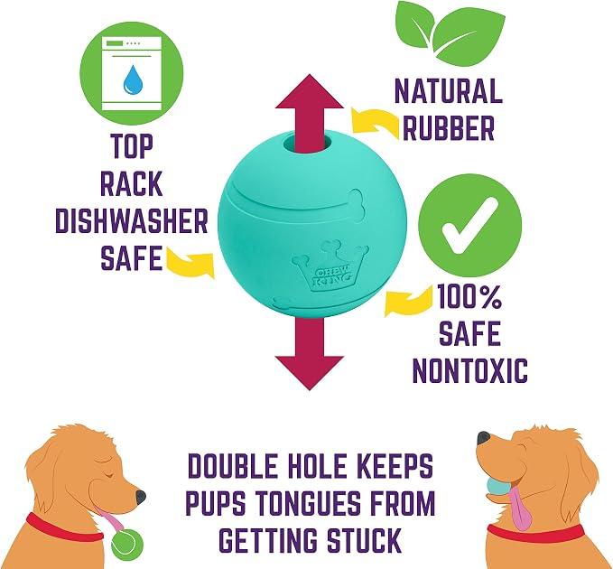 Chew King Premium Treat Dog Toy, Durable Natural Rubber Collection, Fetch and Tug Dog Toy, Dog Treat Toys for Boredum